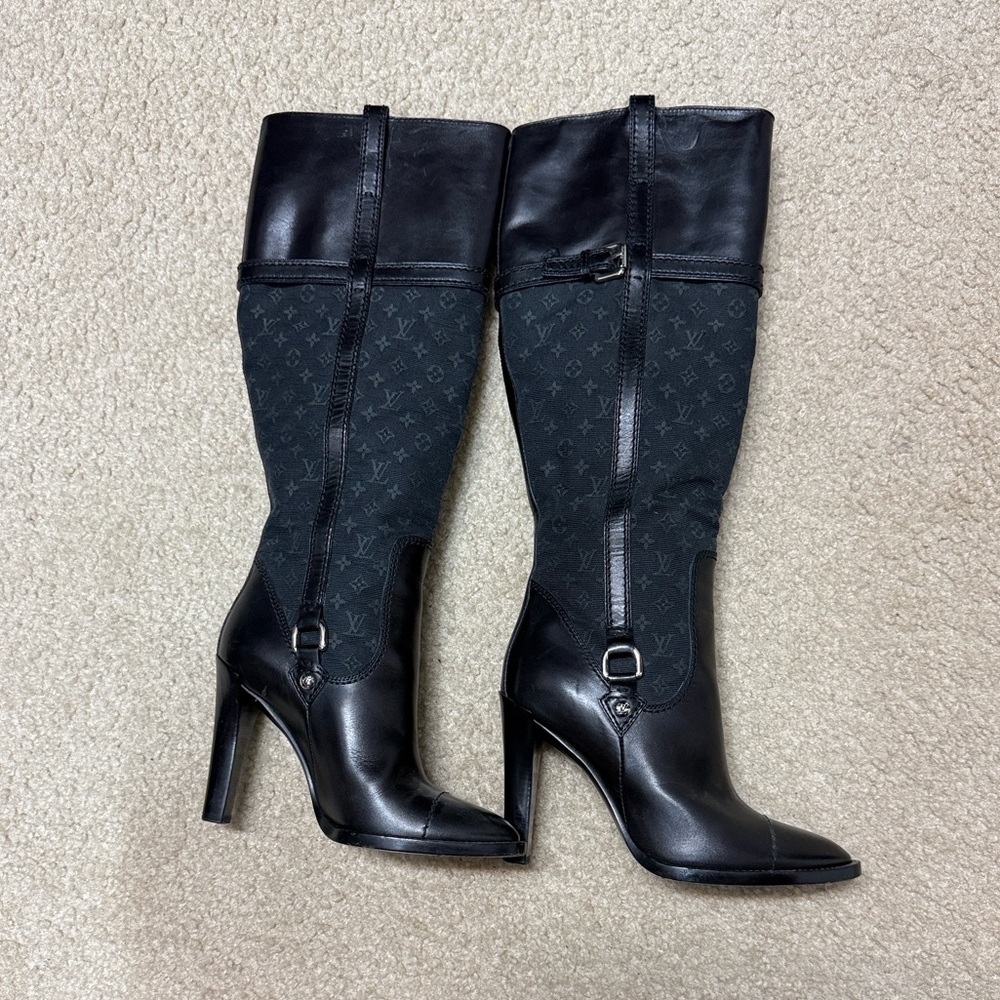 Louis Vuitton Black Monogram Heeled Boots